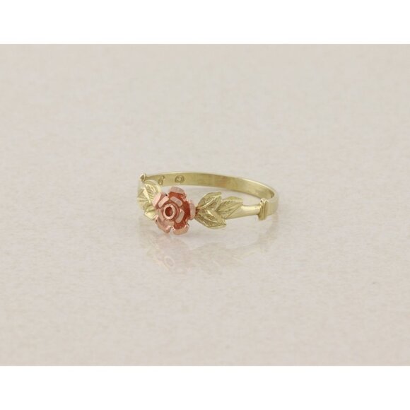 10k Yellow Gold & Rose Gold Flower Rose Leaf Ring Size 7 1/2 - Picture 3 of 7